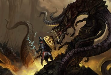 A warrior fighting a tentacled monster in artwork for the Daggerfall spiritual successor The Wayward Realms