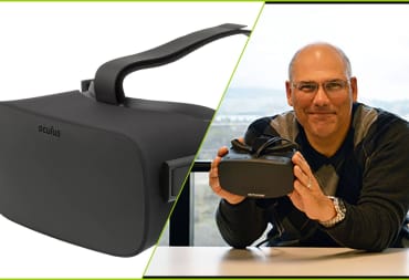 Image of David De Martini Holding an Oculus Rift Next to a 2016 Oculus Rift