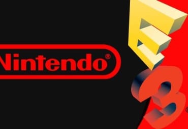Artwork depicting both the NIntendo and E3 logos with a red background on the right of the E3 logo and a black background to its left. 