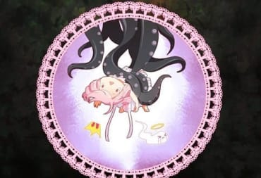 Long Live the Queen Artwork depicting a pink-haired Chibi anime character being attacked by tentacles coming out of the celing