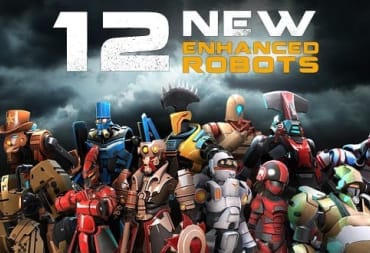 Ironkill Key Art depicting a dozen cartoonish robot characters looking towards the viewer with text above their heads