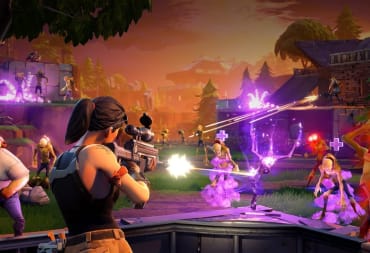 Fortnite screenshot showing Ramirez Shooting into a crowd of hyper-colored enemies. 