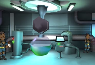 Fallout shelter screenshot showing a water production facility staffed by three vault dwellers. 