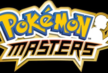 The Pokemon Masters logo, with "pokemon" written in the famous series font, while "masters" is written in a squared modern font along the bottom. 