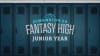 The logo for Dimension 20 Fantasy High Junior Year, placed in front of a row of lockers.