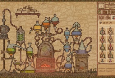 A complex potion setup in alchemist simulator Potion Craft